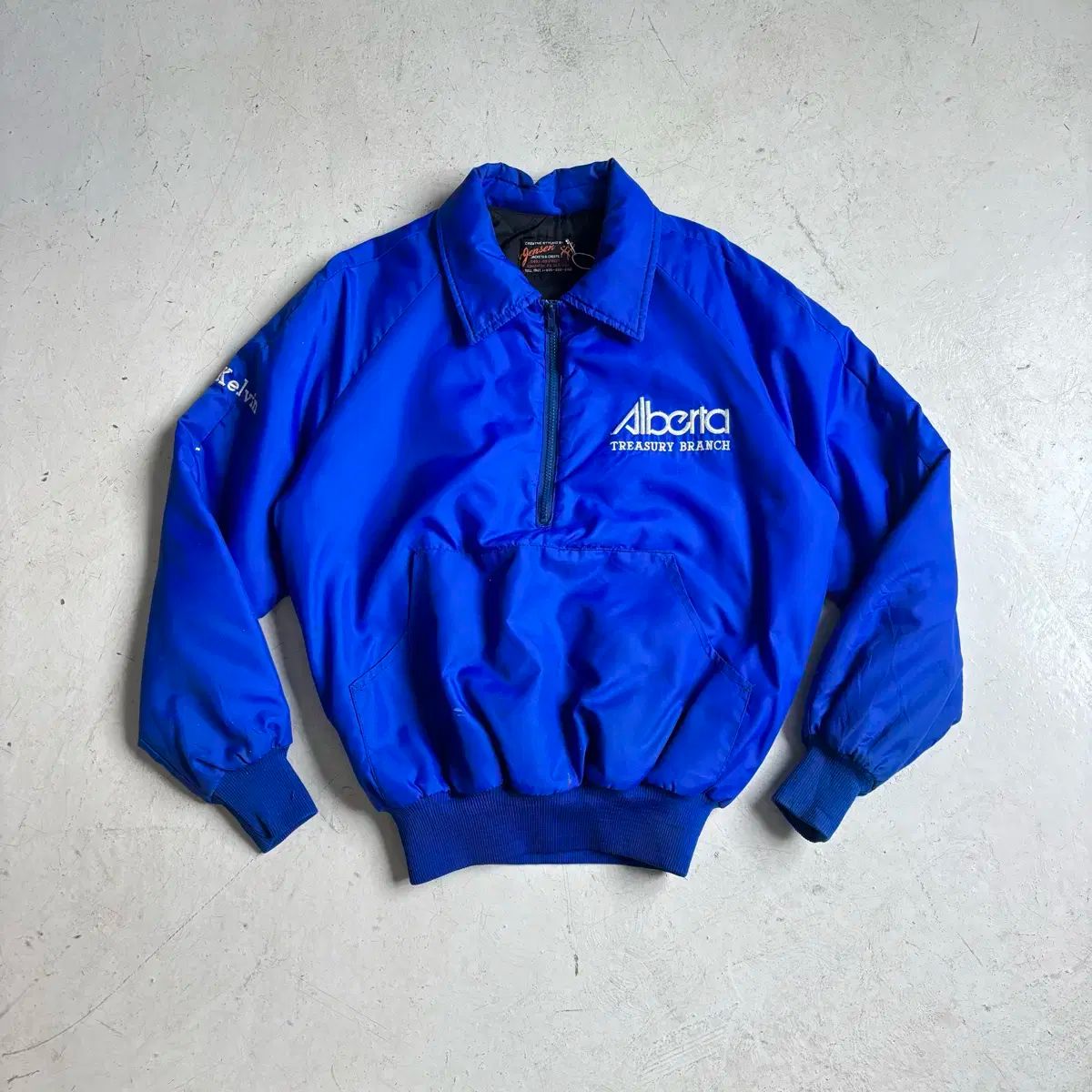 90s USA ナイロン サテン ハーフジップアップ L