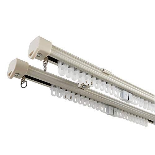 木目ホワイト_２．０ｍダブルセット MADO X MODE 伸縮木目カーテンレール ゼロ 合金鋼 (木目ホワイト， ２．０ｍダブルセット)