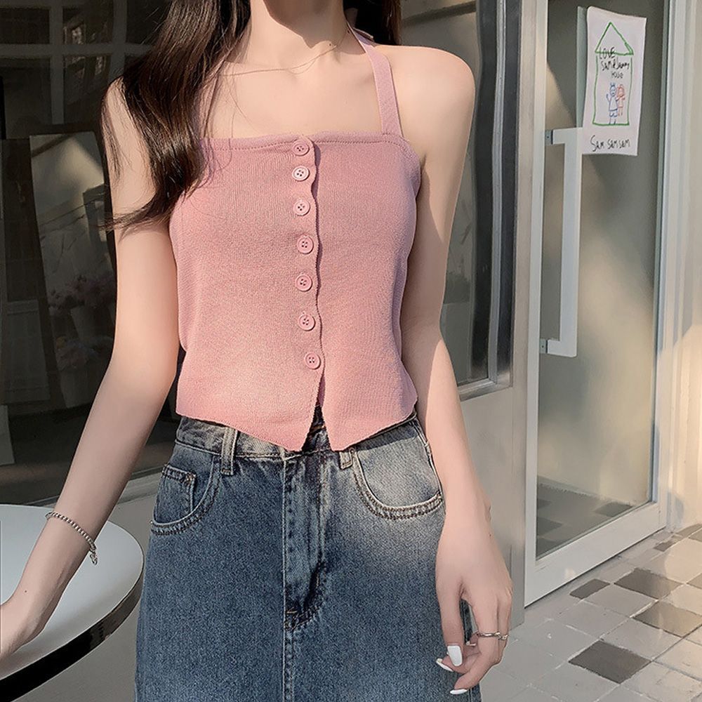 送料無料 ホルターネック キャミソール ニット 夏 韓国 レディース