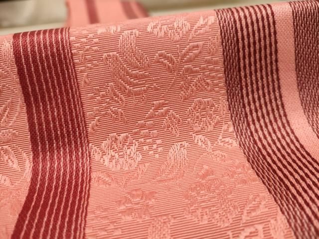 本場筑前博多織 半幅帯 織り出し 花唐草模様 縞模様 正絹