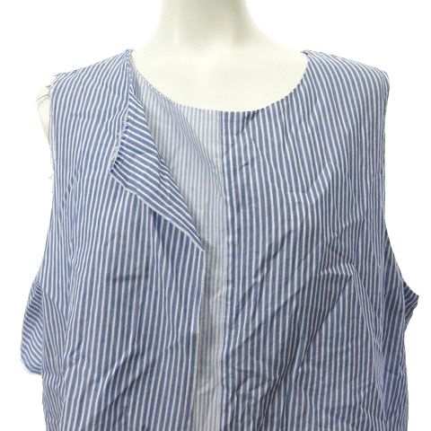 ワイズ Y's COTTON STRIPE FRONT DRAPE BLOUSE ノースリーブ ドレープ カットソー ストライプ  YS-B11-013 ブルー 2  レディース ワイズ Y's COTTON STRIPE FRONT DRAPE BLOUSE ノースリーブ