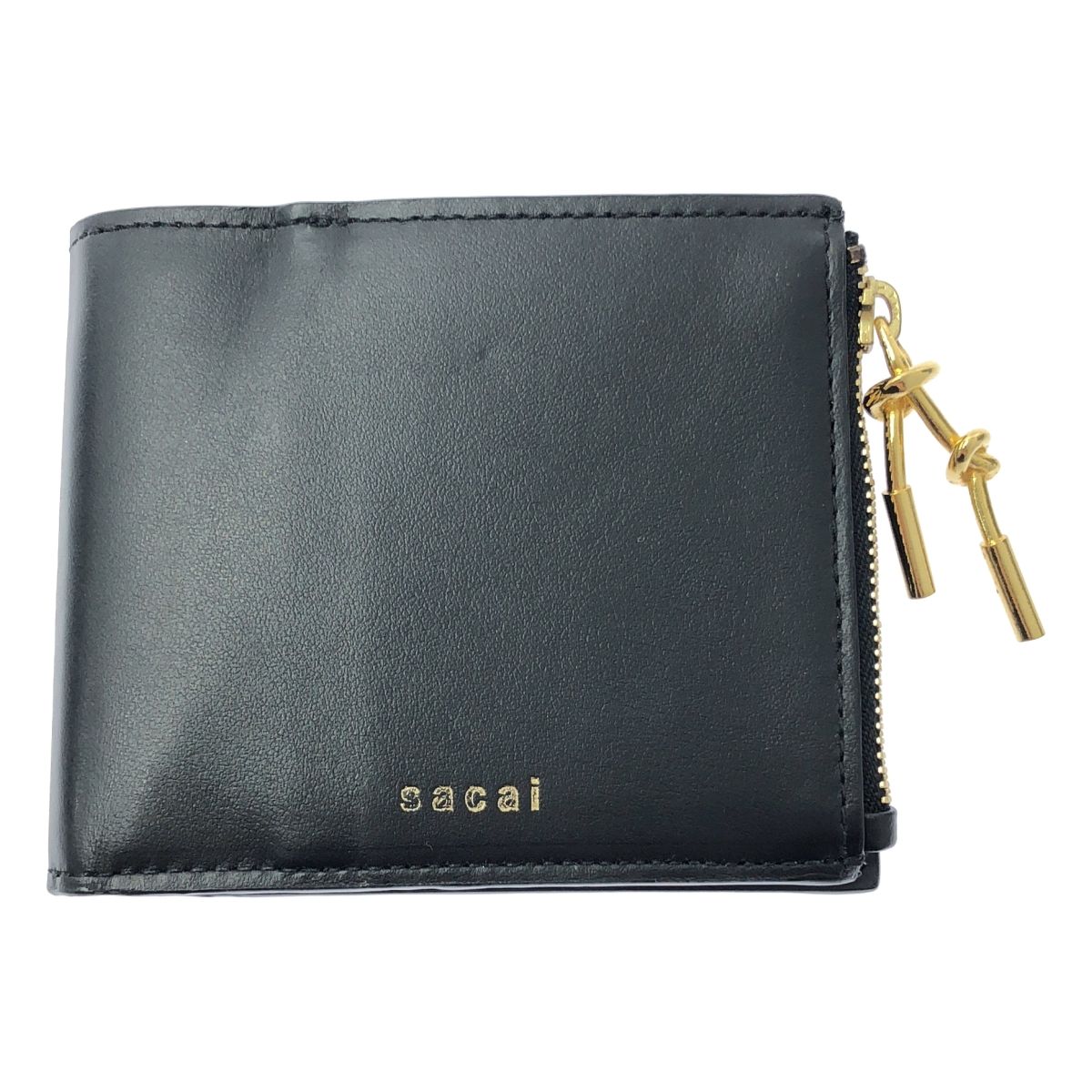 sacai ブラックレザー 二つ折り財布 美品】 sacai / サカイ | メタルジップチャーム 二つ折 レザー