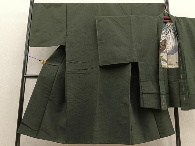 平和屋着物○男性 紬 髭紬羽織セット 色無地 墨色 正絹 逸品 未