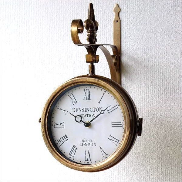 両面時計 おしゃれ 掛け時計 壁掛け時計 アンティーク調 クラシック 両面ウォールクロック フルールドリス Bz