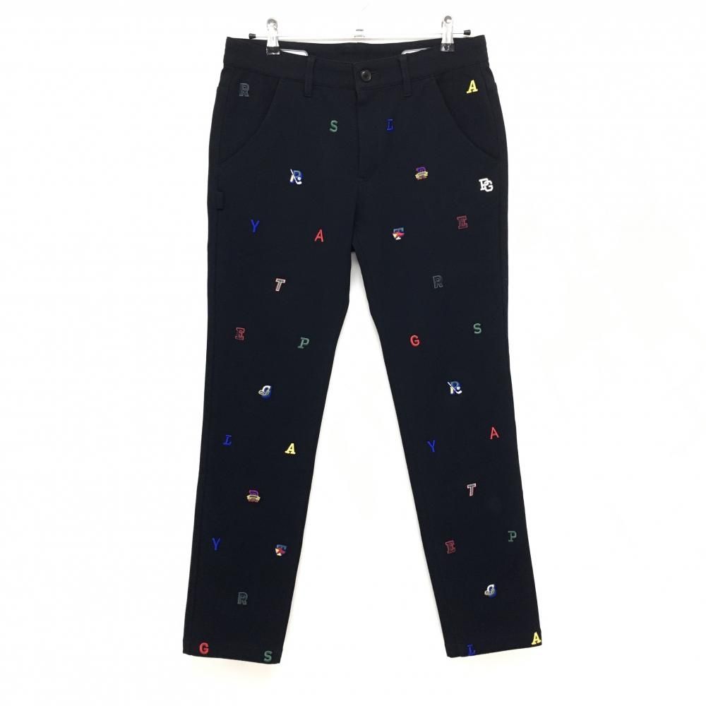 美品】パーリーゲイツ パンツ ネイビー×マルチカラー 英字総柄 メンズ