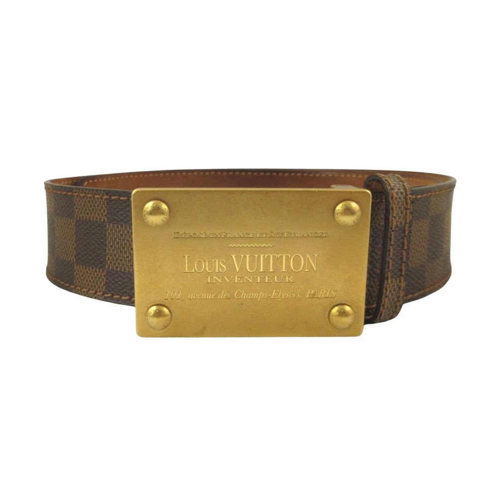LOUIS VUITTON ルイヴィトン ベルト ダミエ サンチュール アンヴァントゥール ベルト M6810U 80|32 茶 ブラウン ゴールド メンズ 古着