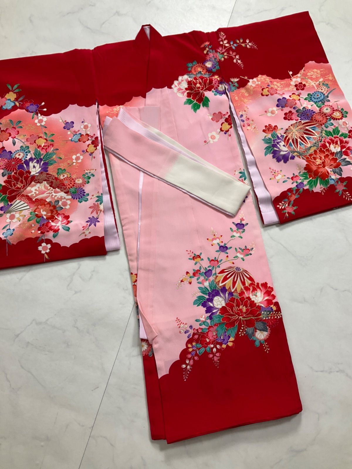 kimono+one◆未使用同然◆産着◆お宮参り◆子供着物◆正絹◆七五三◆３歳用◆女の子着物◆七五三お詣り女の子着物こどものひお正月卒業式◆U21