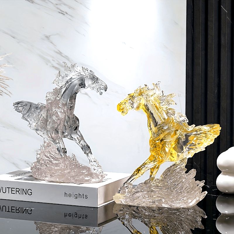 1個の樹脂製の馬の彫刻、芸術的な屋内と屋外の庭の家の装飾、馬の像、工芸品の装飾、オフィスの装飾、動物の装飾、リビングルームのテレビスタンドの装飾、ギフト、卓上装飾、電源不要