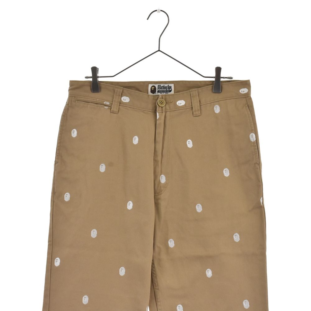 激レアBape ベージュ チノパン ロゴプリント　サイズS A BATHING APE (アベイシングエイプ) EASY CHINO PANT サル顔柄