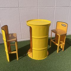 M r.peanutドラム缶テーブル ガレージ チェアセット 引き取り 引取限定】 ドラム缶 テーブル チェア セット オーダーメイド品