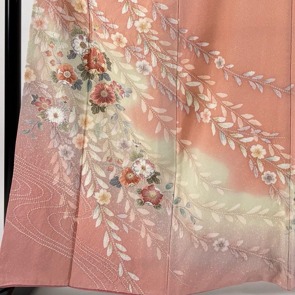 訪問着 身丈163.5cm 裄丈64.5cm M 袷 辻が花柄 流水 ぼかし ピンク 正絹 秀品
