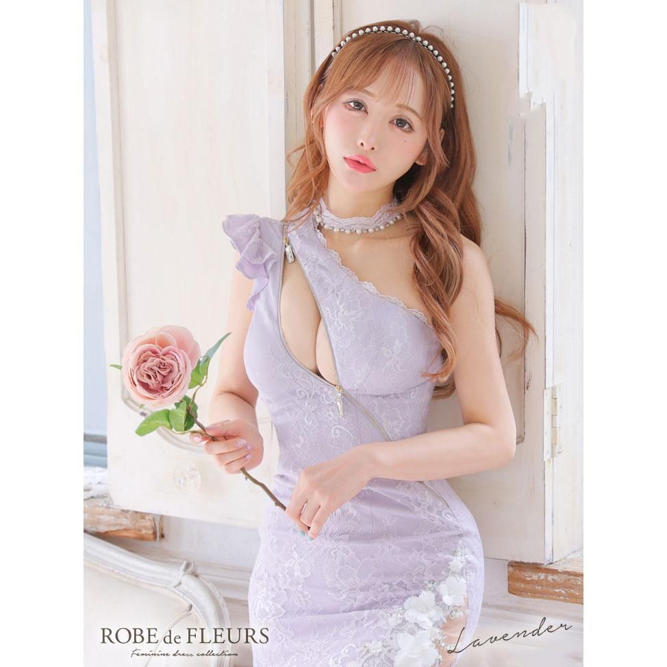 ROBE de FLEURS ローブドフルール レーシークリスタルジップドレス キャバドレス ROBE de FLEURS ローブドフルール レーシークリスタルジップドレス
