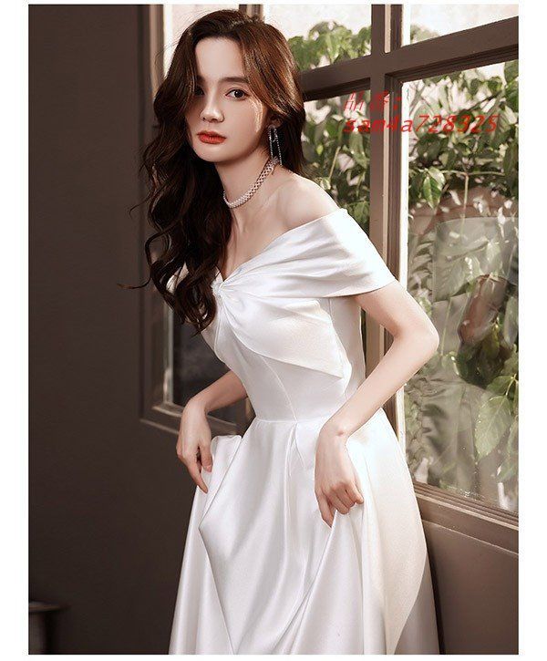 ウェディングドレス オフショルダー ホワイト 白 ロングドレス シンプル 編み上げ 袖あり 背中開き am4a728325