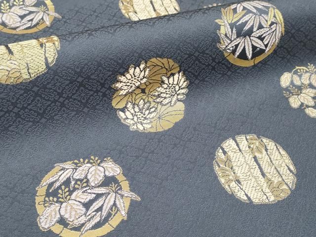 平和屋本店■極上　西陣織　陰山織物謹製　箔屋清兵衛　六通柄袋帯　唐織　草木染　花鳥丸文　金糸　墨色地　逸品　未使用　CYAA2569s5 平和屋本店□極上 西陣織 陰山織物謹製 箔屋清兵衛 六通柄袋帯 唐織