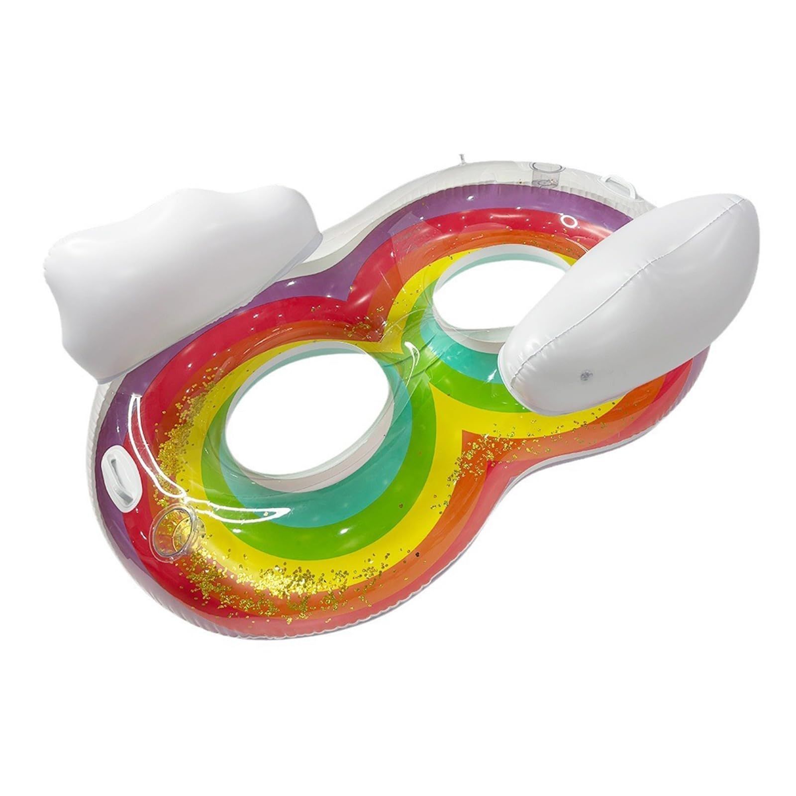 Style:レインボー-O型 (２人乗り) 浮き輪 フロート マット 大人用 子供 14歳以上 PVC 水上ハンモック キラキラ レインボー オーロラ U型 O型 ウォーターソファー ドリンクホルダー付き フロートボート 浮き具 海 プール 水遊び 海水浴 リ