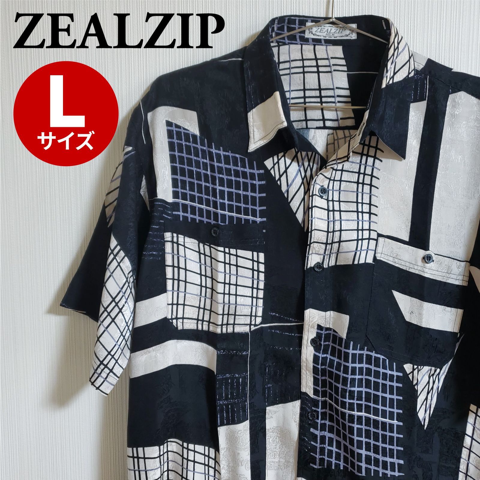 ZEALZIP ジールジップ 半袖 シャツ メンズ 総柄 古着 レトロ サイズL