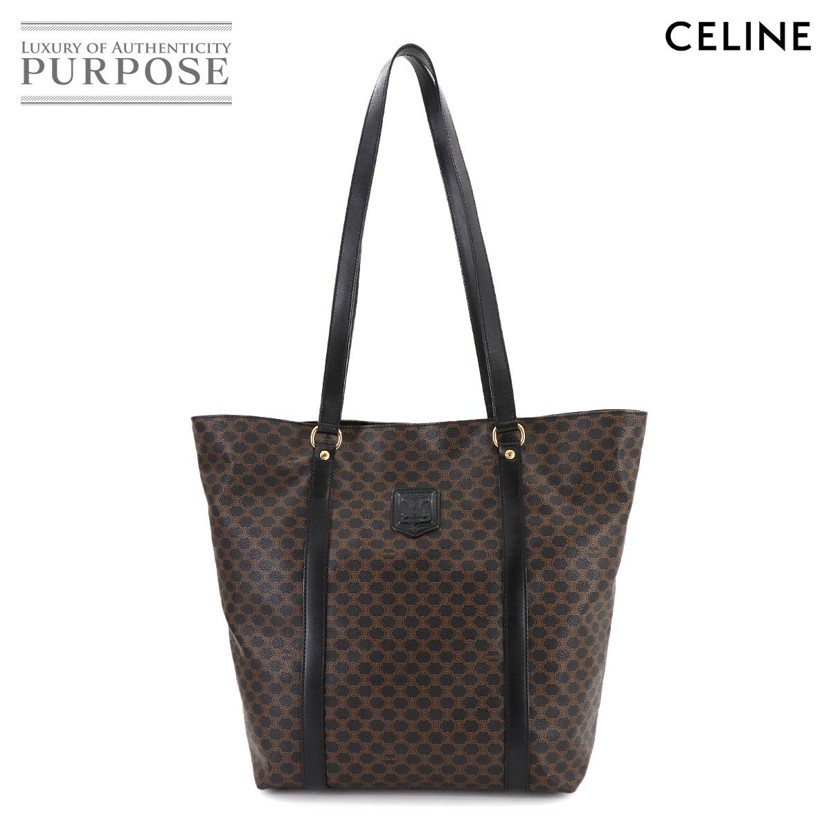 【美品】 【希少】セリーヌCELINEマカダム柄トートバッグ ブラック ブラウン セリーヌ CELINE マカダム トート バッグ PVC レザー ブラック