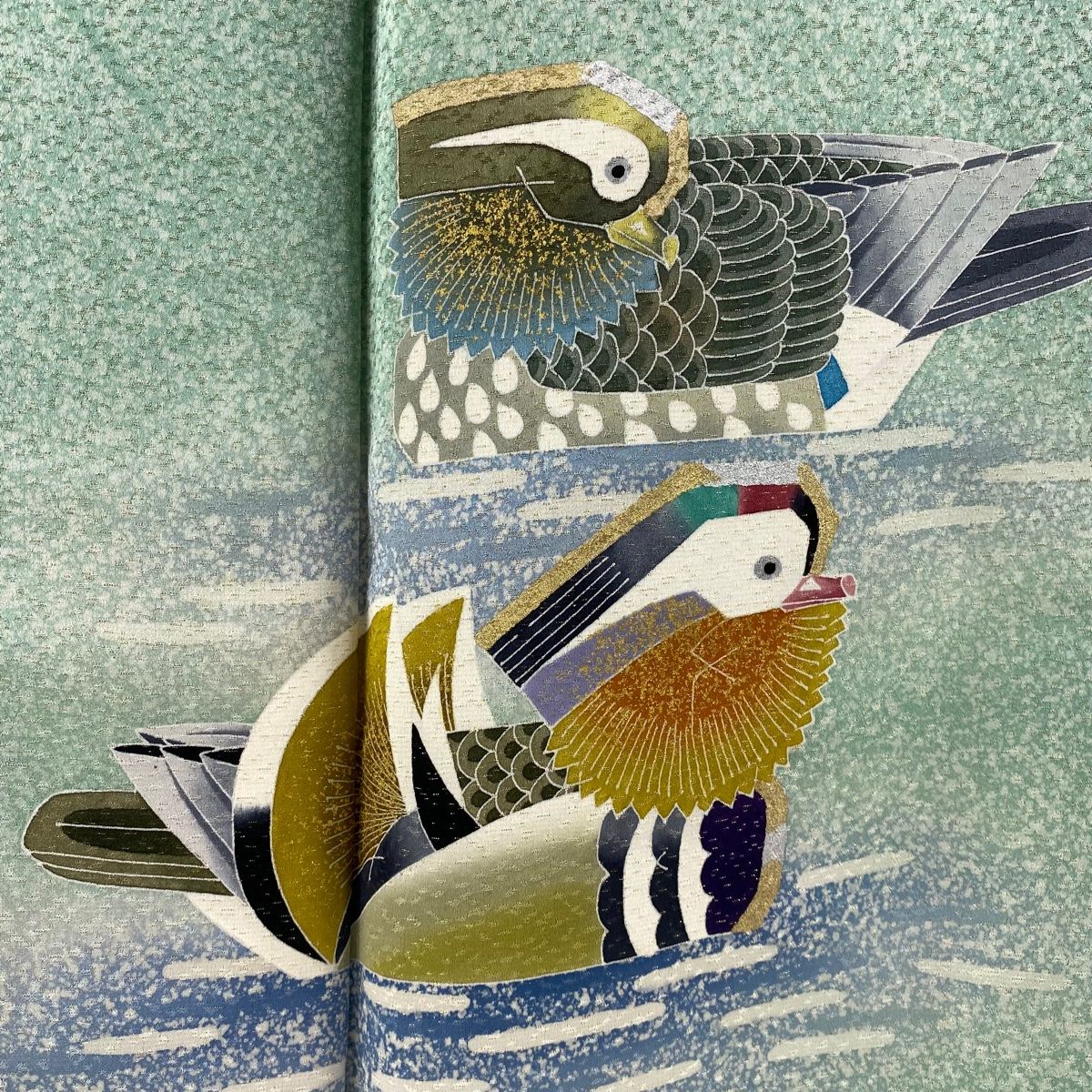 訪問着 身丈171cm 裄丈64cm M 袷 人間国宝 羽田登喜男 落款 鴛鴦  