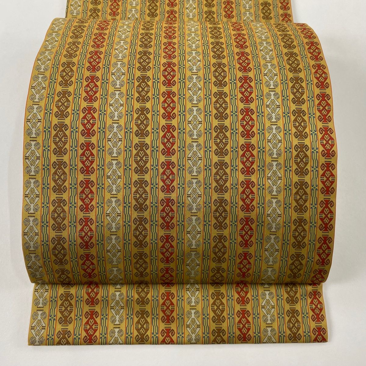 開き名古屋帯 美品 逸品 龍村美術織物 華文 幾何学 ベージュ