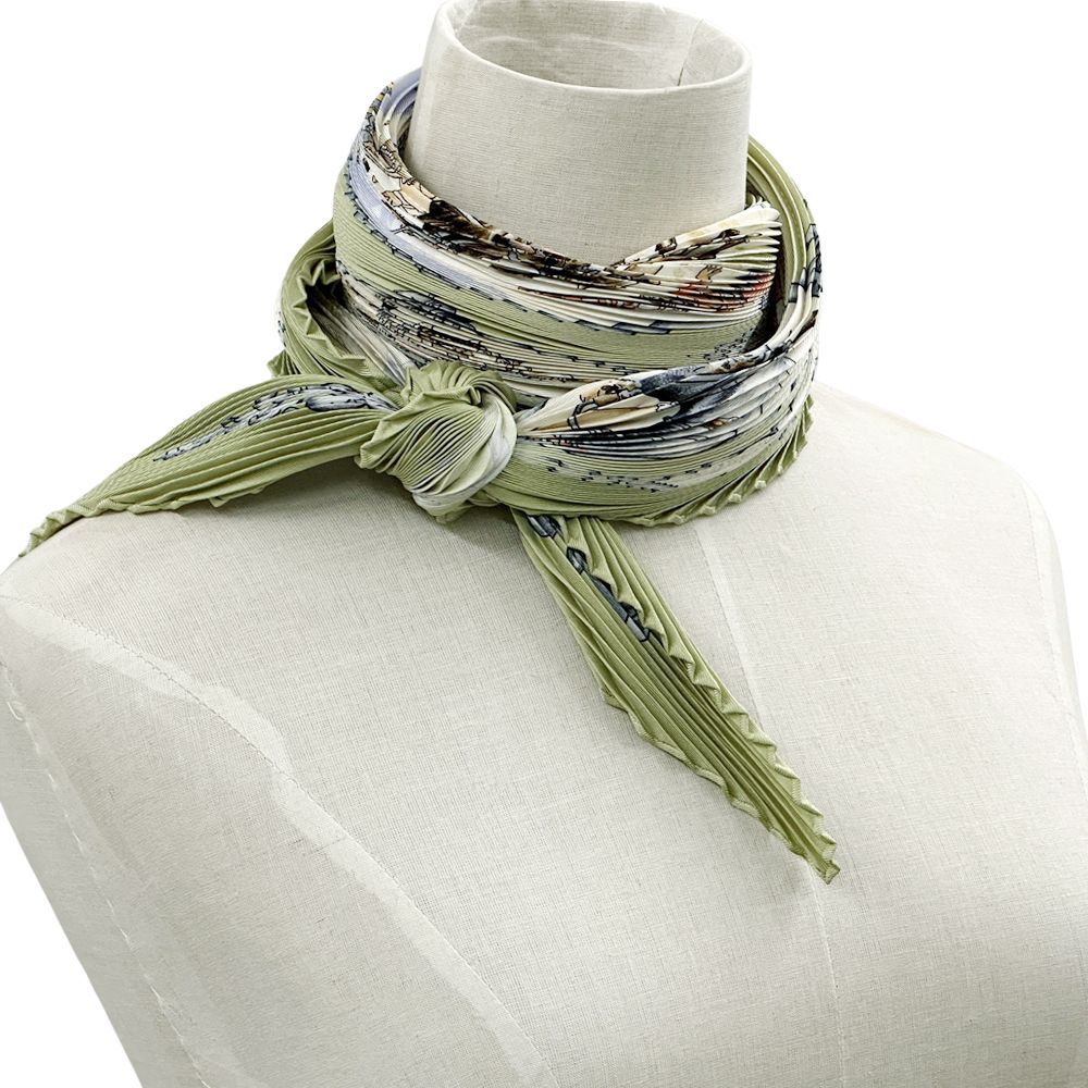 HERMES エルメス プリーツスカーフ グリーン系 HERMES エルメス