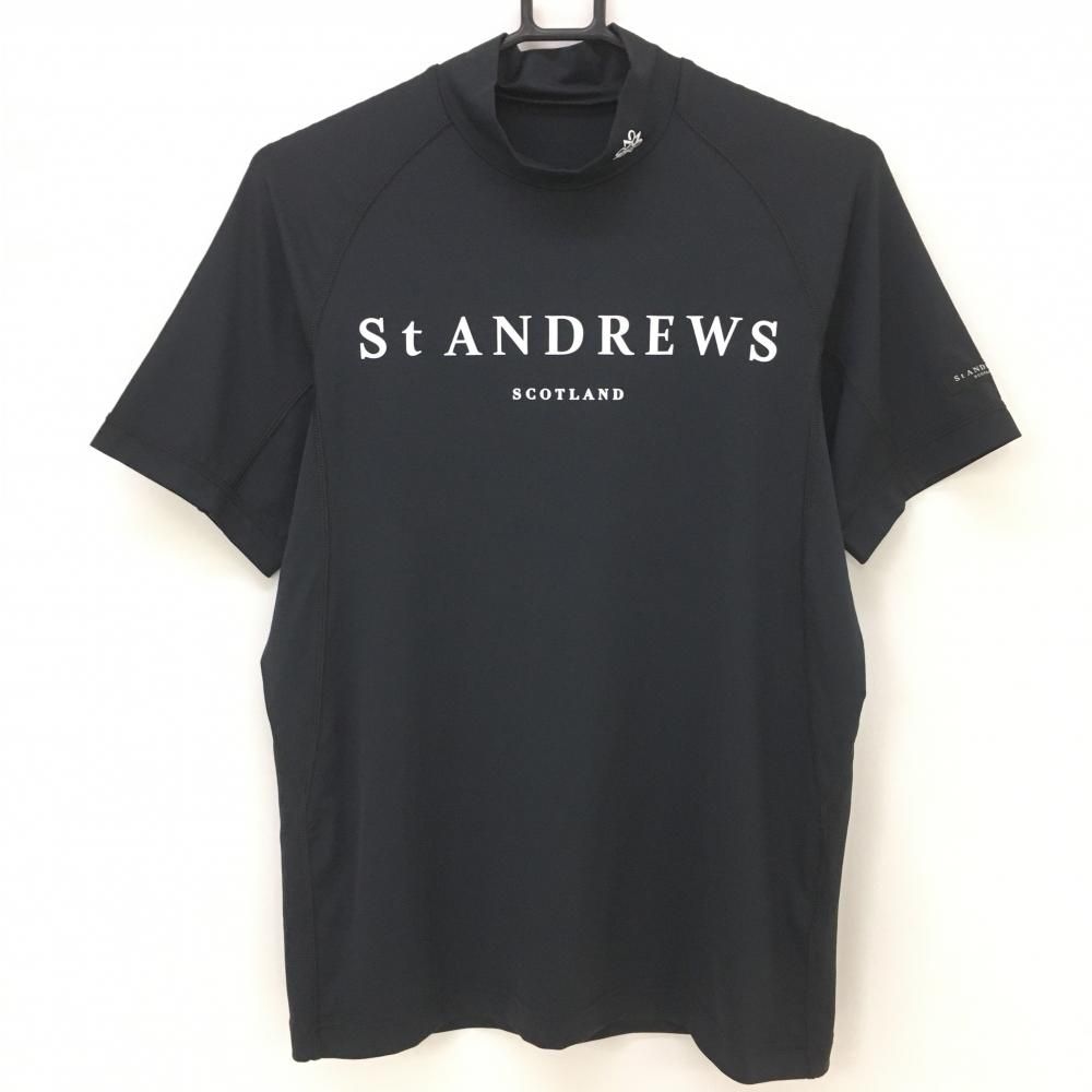 超美品】セントアンドリュース 半袖ハイネックシャツ 黒×白 ロゴ