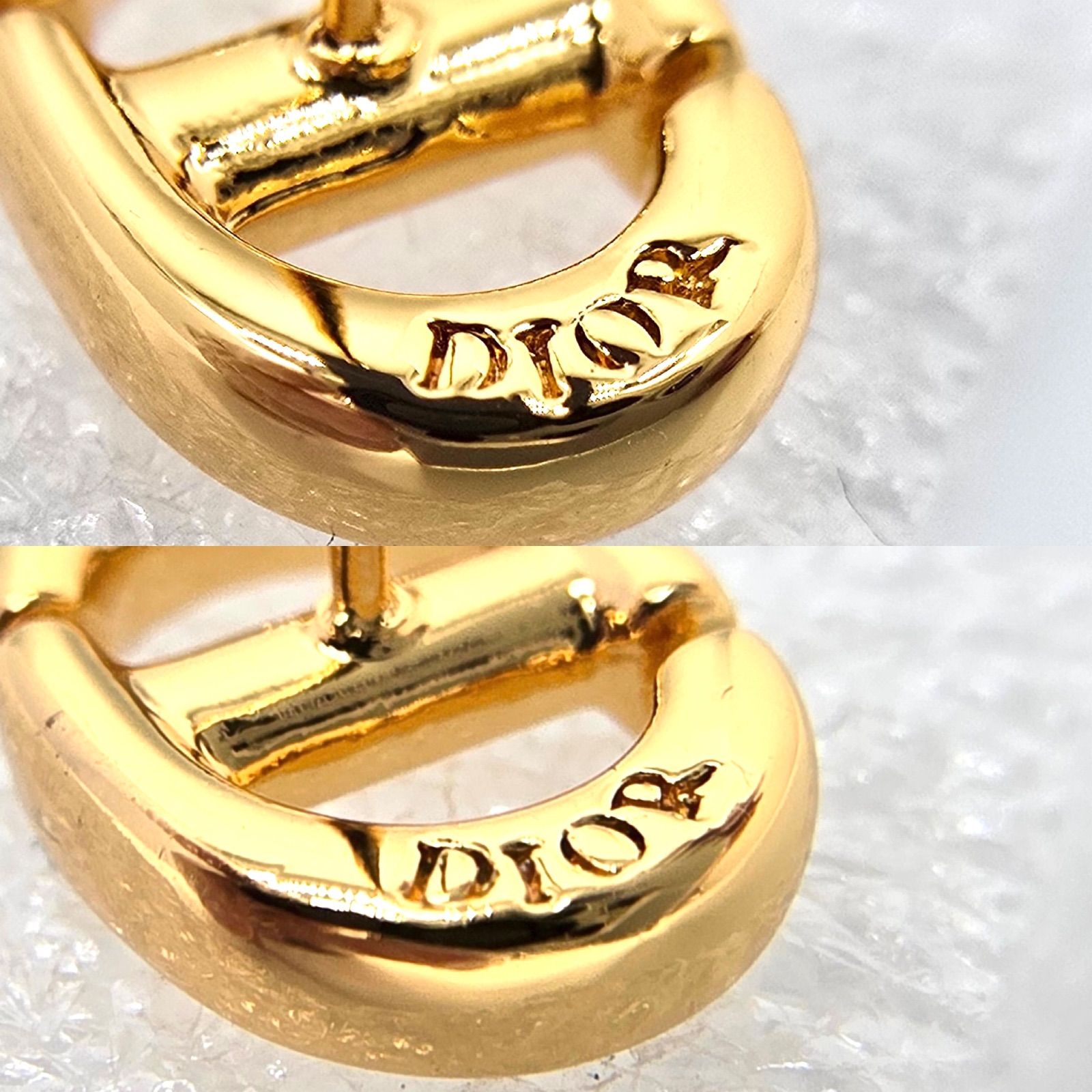 DIOR ディオール CD Navy スタッドピアス 両耳 ゴールドトーン