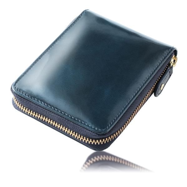 ネイビーブルー [エクスビータ] 財布 メンズ 2つ折り 本革 ラウンドファスナー イタリアンレザー 光沢 撥水 コンパクト 大容量 多機能 小銭入れ ボックス型 カード10枚収納 X05-Nv (ネイビーブルー)