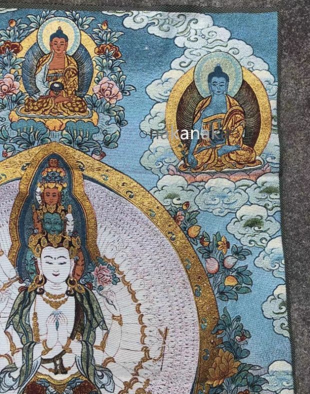 千手観音（せんじゅかんのん）タンカ刺繍織錦絵 チベット仏像絵画 玄関