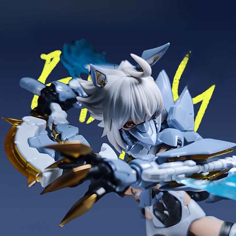 アーティキュレートされたメカ女性戦士モデルの像 15個の顔アクセサリーと武器のケープ付き