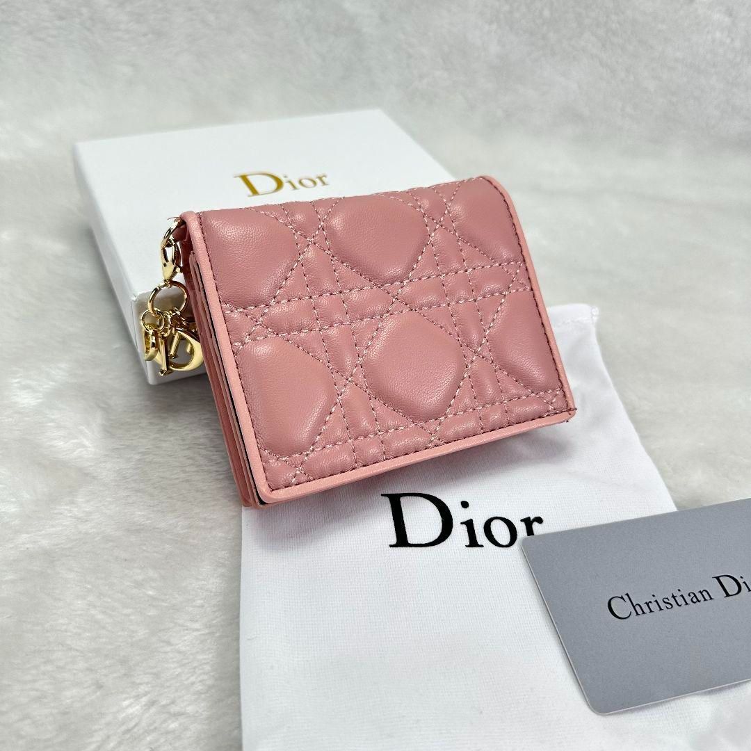 美品 LADY DIOR ロータスウォレット 二つ折り財布 ピンク