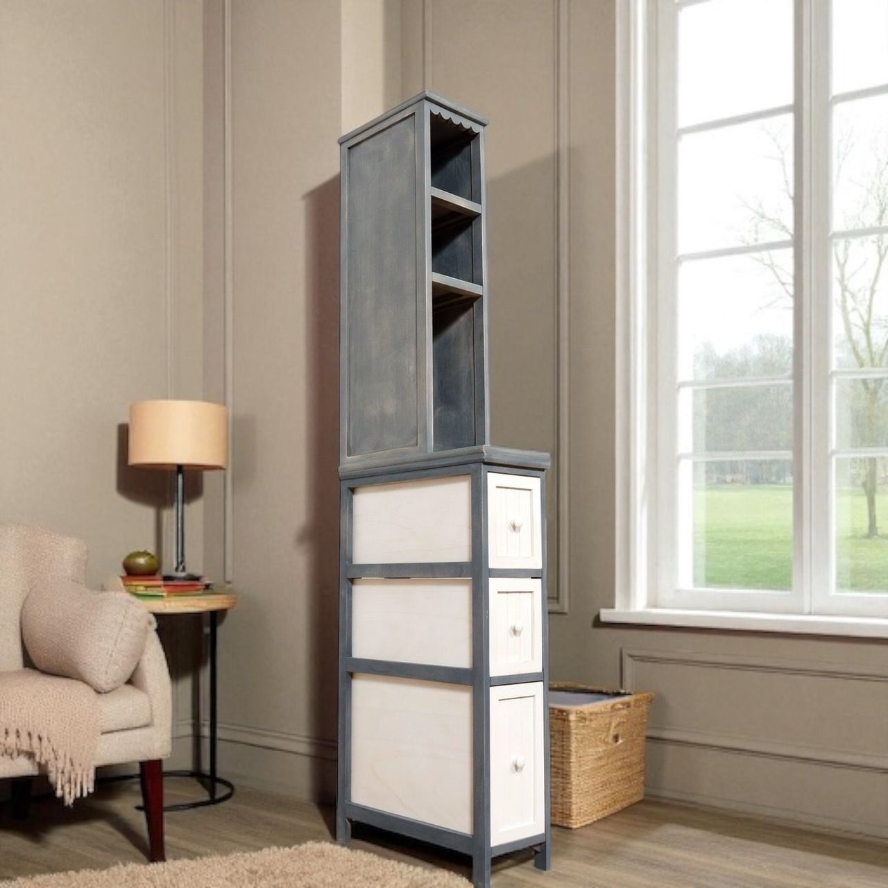 送料無料 E スリム チェスト アンティーク シャビー仕上げ