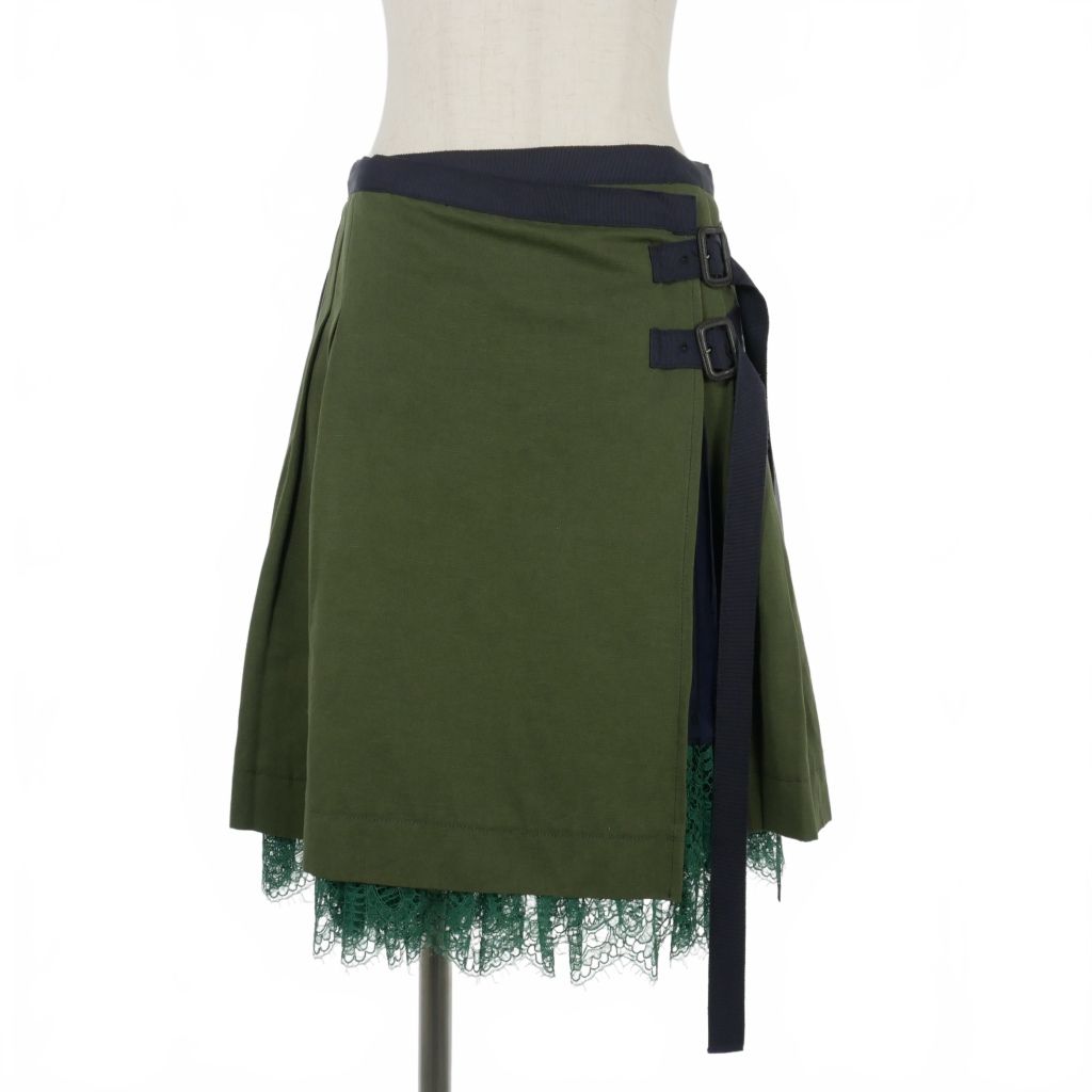 サカイ sacai バックプリーツ レース切替 ラップスカート ひざ丈 1 紺  