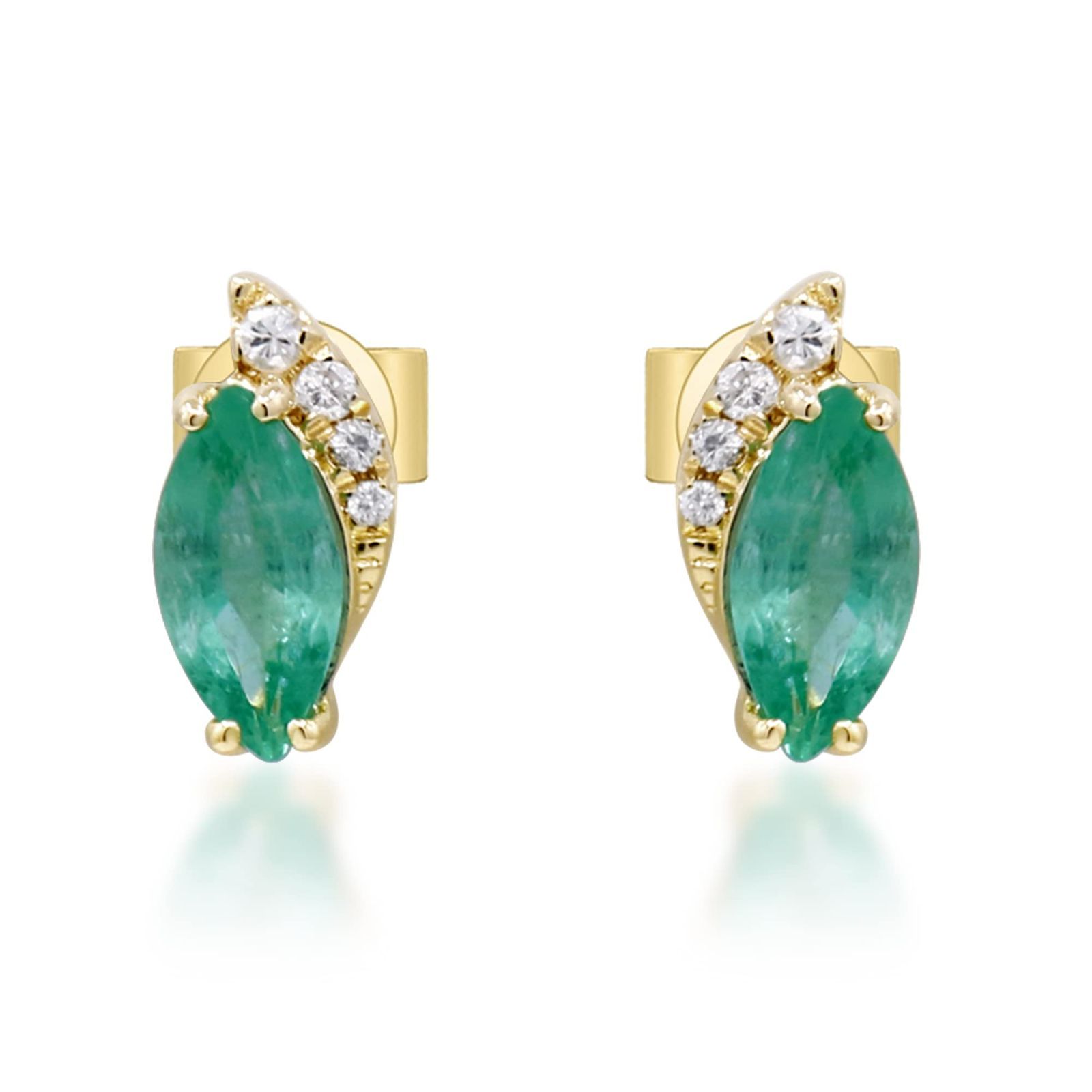 人気商品 10kイエローゴールド天然ザンビアのエメラルドイヤリングと女性用のナチュラルダイヤモンド|倫理的に 本物で 有機的に調達したマーキーズカットエメラルドの手作りのジュエリー Grace - Gin