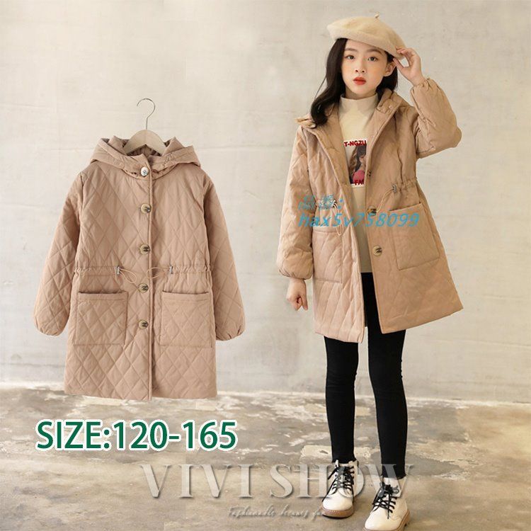 キルティングコート キッズ アウター 秋冬 フード付き ミドル丈 無地 ジュニア コート防寒 子供服 可愛い 女の子 hax5v758099