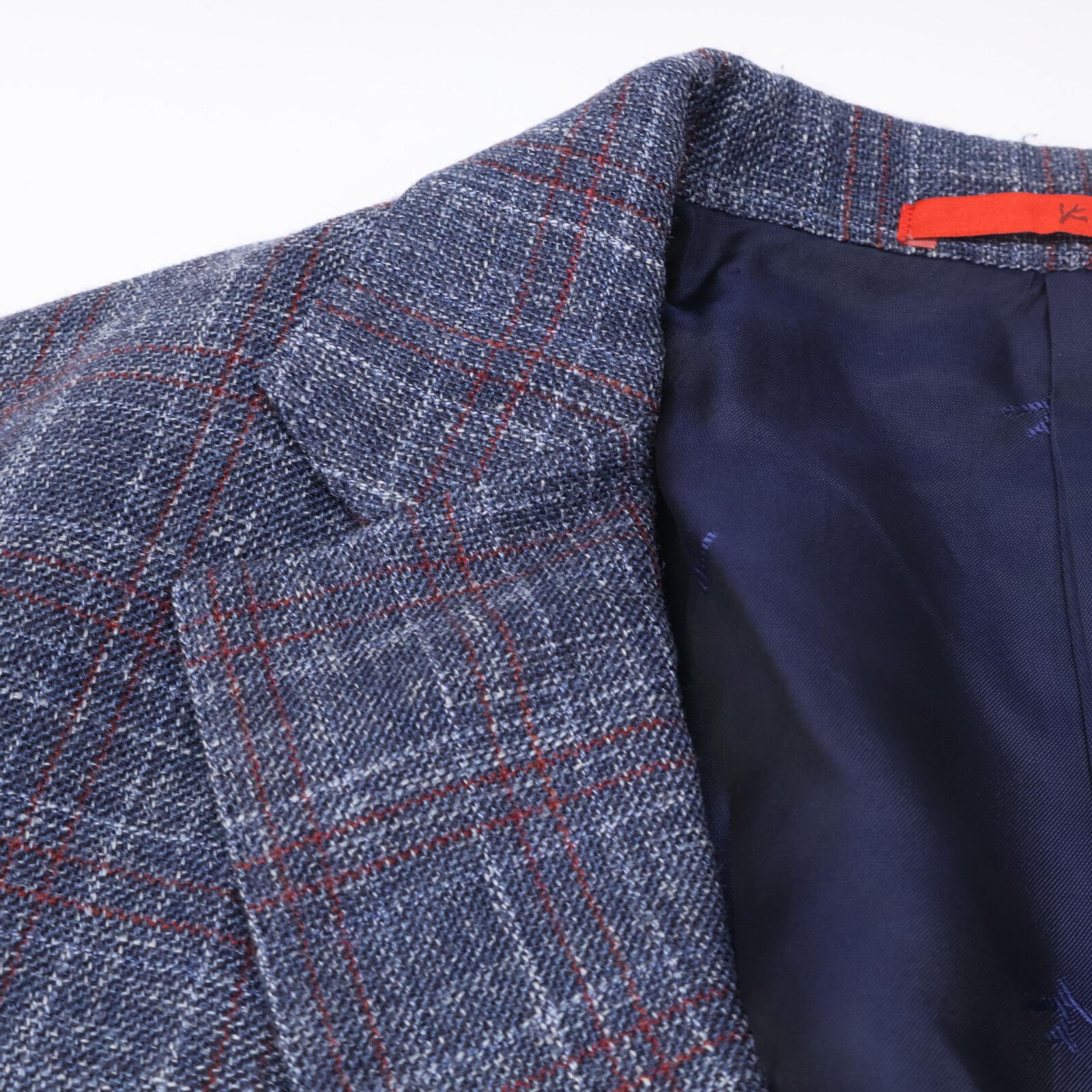 J3536 美品 イザイア SAILORシルクチェック柄サマージャケット 紺46 J3536 美品 イザイア SAILORシルクチェック柄サマージャケット