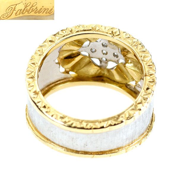 K18 YG WG フィレンツェ彫り ダイヤモンド ピアス コンビ 透かし彫り