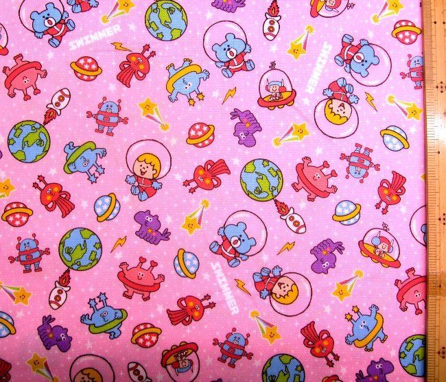メルカリshops 約108 40 スイマー ピンク 6973 キャラクター レトロ 生地 はぎれ