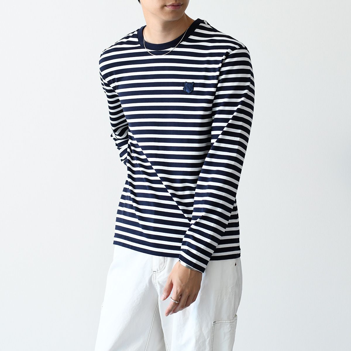 メゾンキツネ カフェキツネ Tシャツ ロンT ストライプ ネイビー メゾンキツネ カフェキツネ Tシャツ ロンT ストライプ ネイビー
