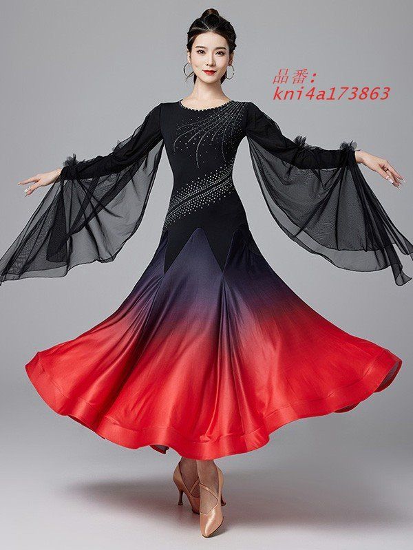 最終値引 社交ダンス衣装 レディース モダンドレス 社交ダンス ダンスウエア ワルツダンス服 ロング丈 華やか ゴージャス 社交ダンスドレス ステージ衣装 kni4a173863