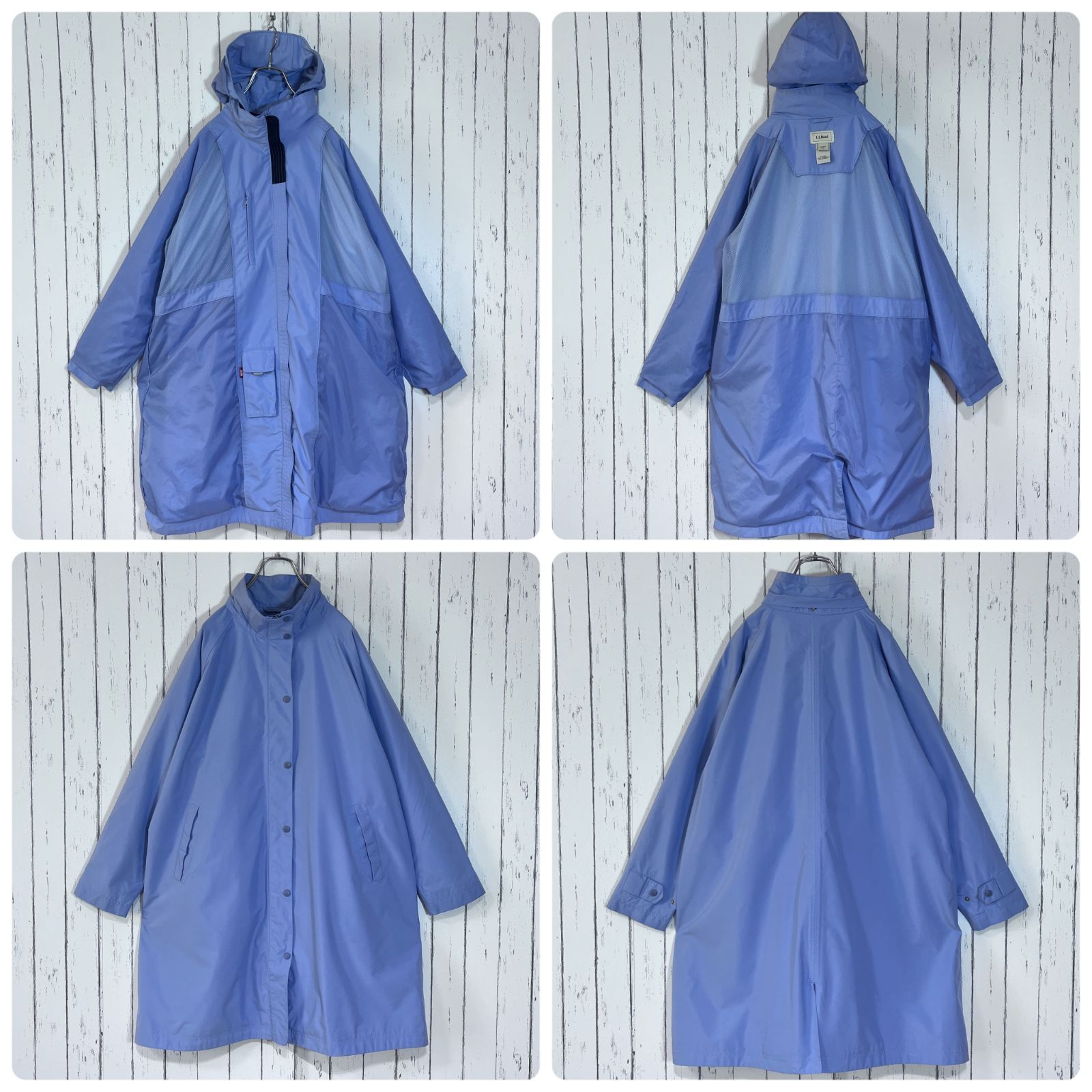 00s L.L.Bean エルエルビーン シティレインコート City Rain Coat ダブルジップ フード付き ナイロンジャケット レディース WOMEN'S  1X （メンズLサイズ相当）ライトブルー 水色 20202979 - メルカリ