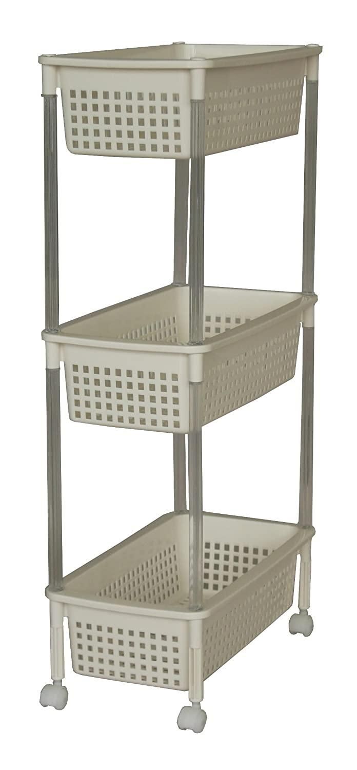 【新品・5営業日で発送】平和工業(Heiwa Kougyou) 平和工業 キッチンワゴン バスケットワゴン スリム 3段 アイボリー