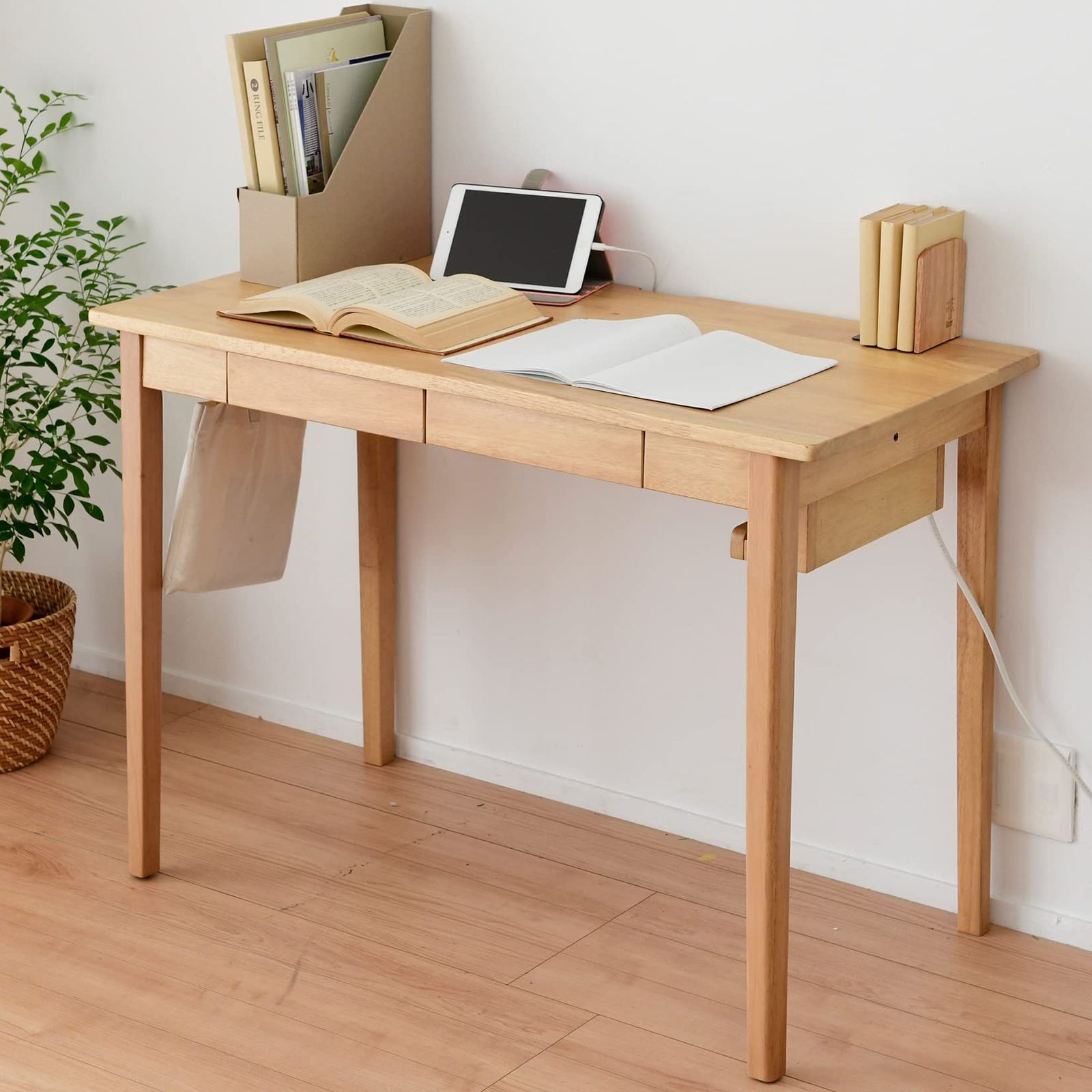 山善 YAMAZEN デスク 勉強机 引き出し タップホルダー フック コード通し 幅100×奥行50×高さ73cm 木製 シンプル 学習机 組立品 キウイ SSDH-1050 KW