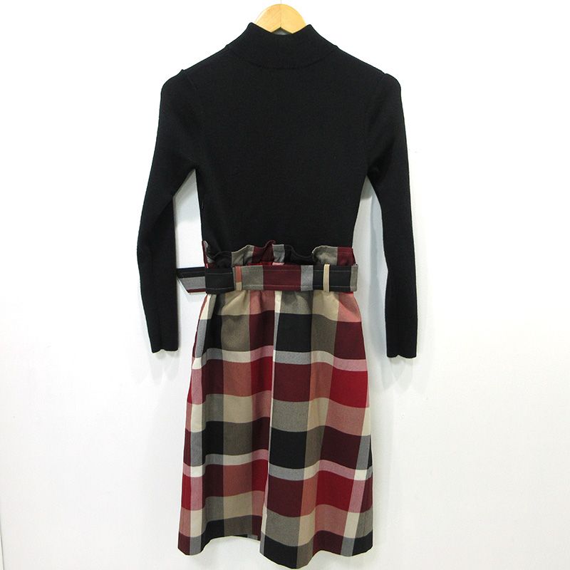 BLUE LABEL ブルーレーベル クレストブリッジ ワンピース ノヴァチェックドッキングニットワンピース 55 J 93-601-16 ブラック×レッド サイズ 38 112