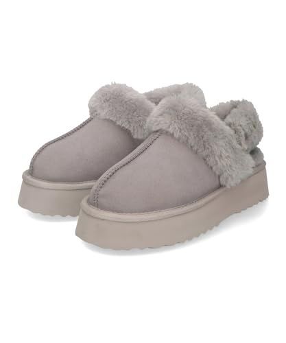 Size 25.0~25.5 cm_Color GREY 24AW オリエンタルトラフィック ムートンサンダル 厚底 ムートン ボア スリッポン ファー 防寒 暖かい 本革スエード ストラップ スタイルアップ レディース GREY 24AW 25.0