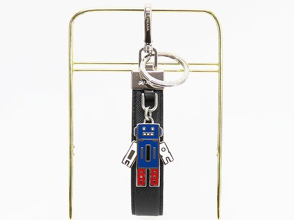 【新品同様】プラダ　PRADA　サフィアーノ　ロボット　キーリング　キーホルダー　チャーム　NERO ブラック　2PP040