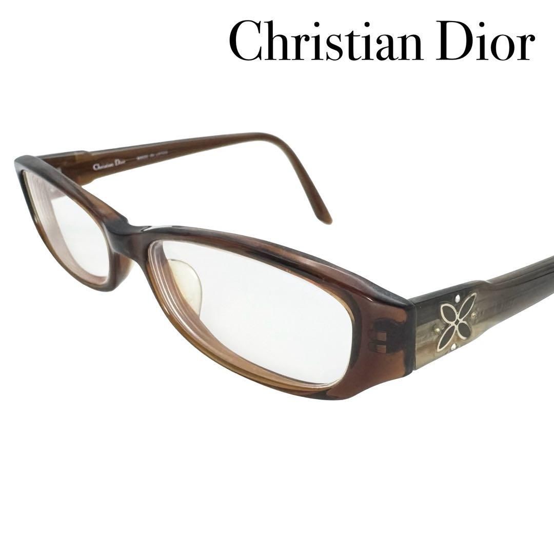 ChristianDior クリスチャンディオール CD 度入りブラウン 眼鏡 メガネ めがね レディース ラインストーン