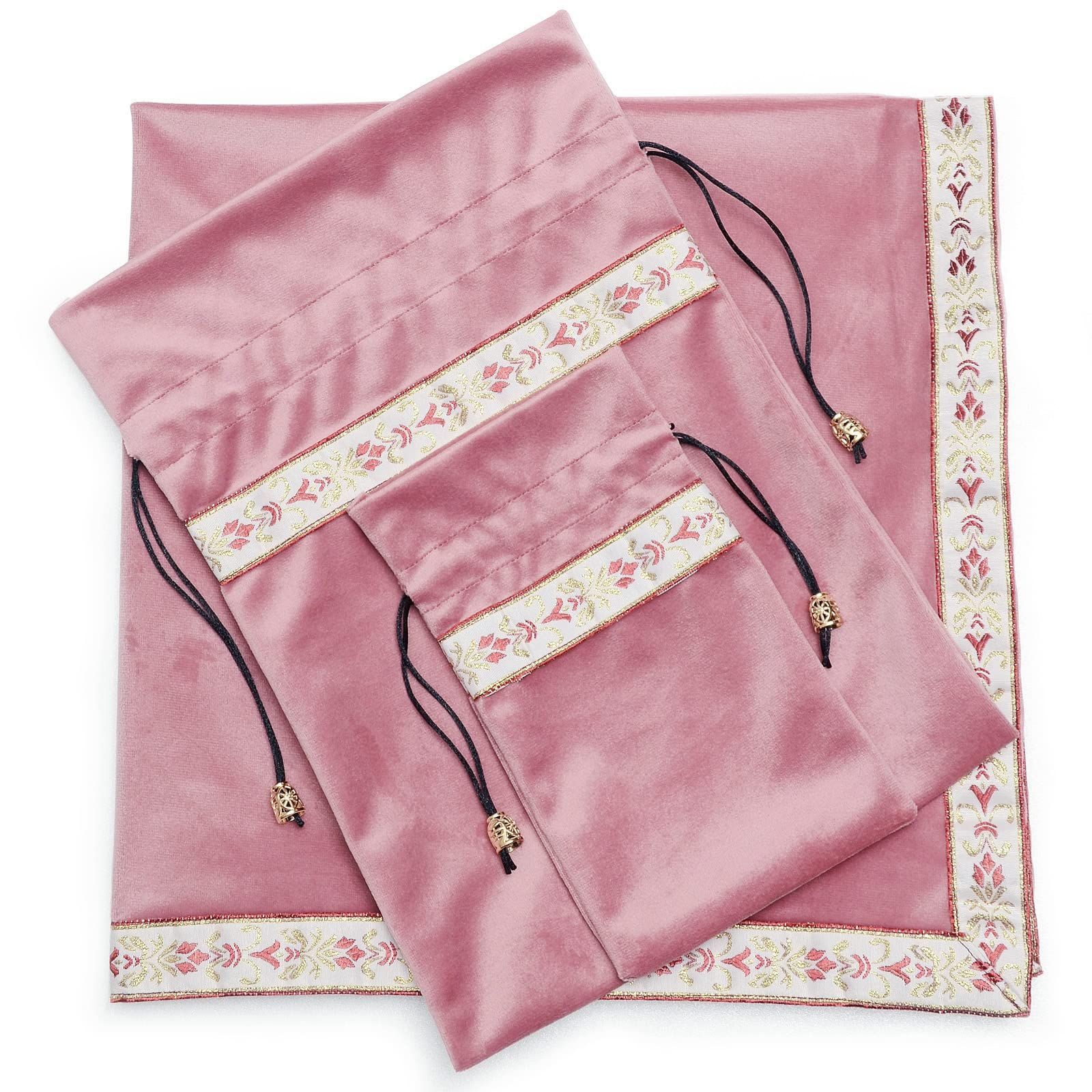 ローズピンク+ピンクリボン, 3点セット ポーチ大、小付 Kuai タロット