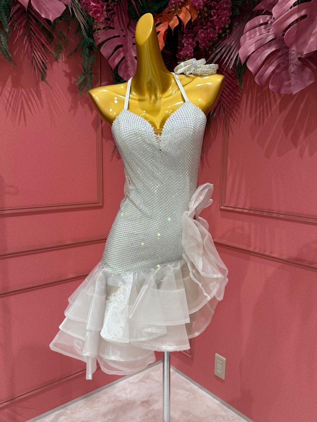 社交ダンス gentil ジャンティ authentic ラテン ワンピース トライアル ドレス ホワイト 白 242347016 Sサイズ