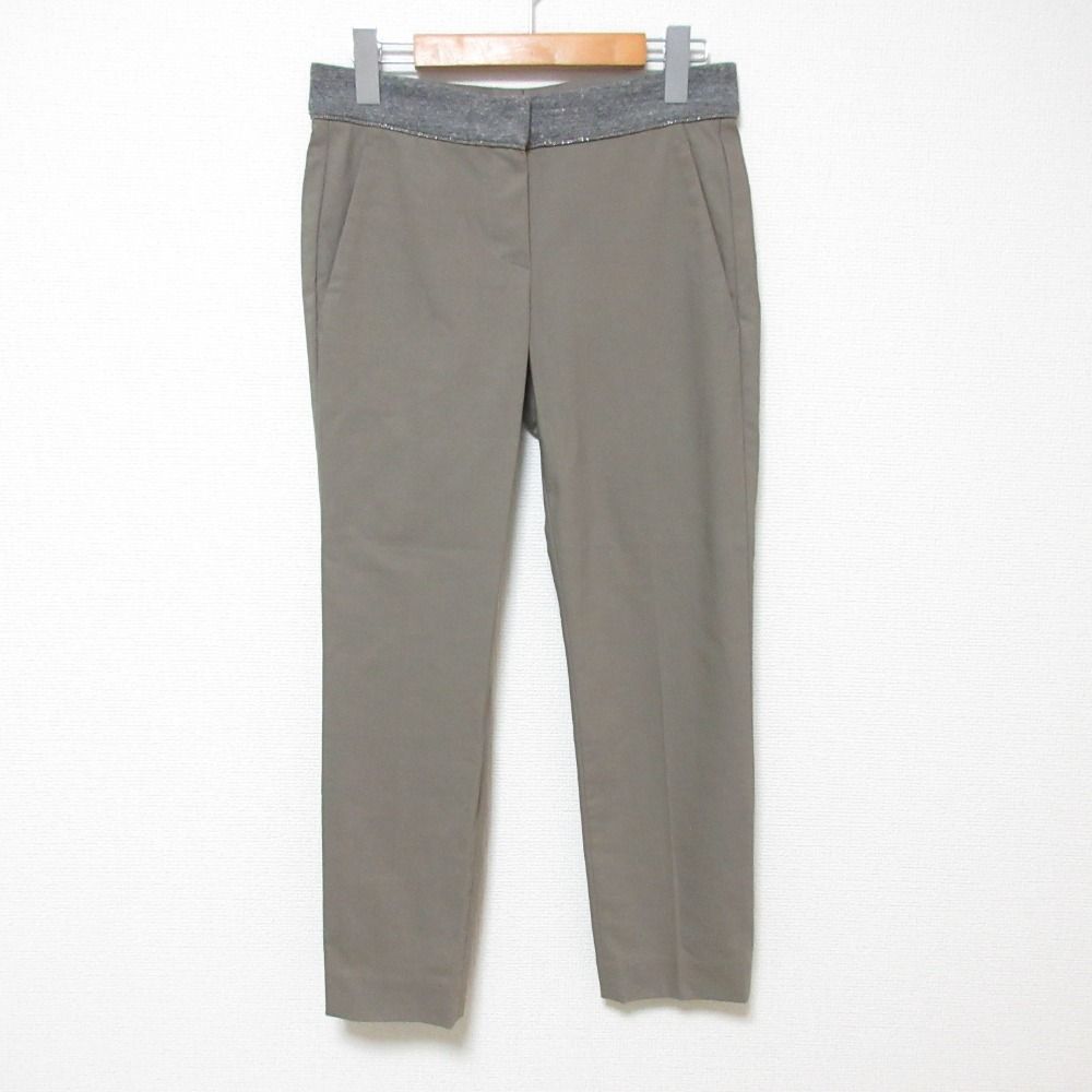BRUNELLO CUCINELLI ブルネロクチネリ モニーレ装飾 ストレッチ センタープレス クロップドパンツ サイズI38 カーキ レディース 古着