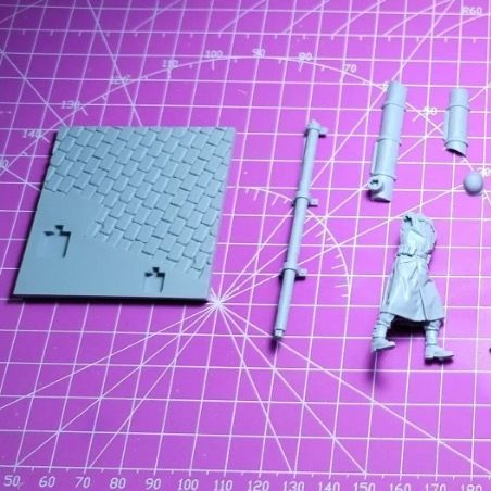 ミニチュア 兵士2体 背景セット 1/35スケール 建造物 戦争 外国